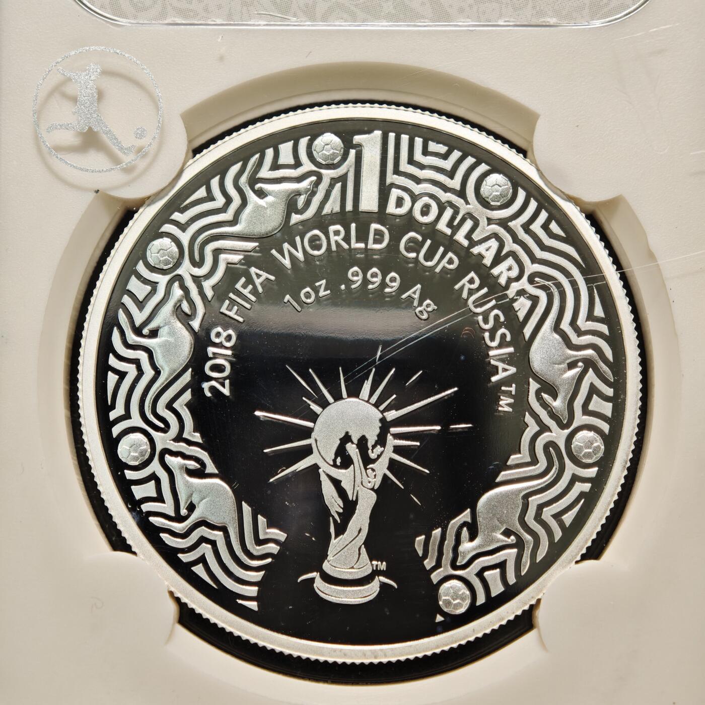 【德藏】世界币章拍卖第154期（拍品征集中~欢迎藏友联系） 2枚一组 2018年 澳大利亚俄罗斯世界杯1元纪念银币 封装版 1盎司 999银