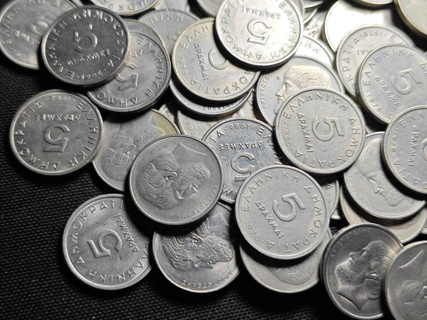 KK钱币收藏小铺 （套币 好品/批量散币 银币）专场  2月预留时间 周末发货  希腊5德拉克马一组100枚！