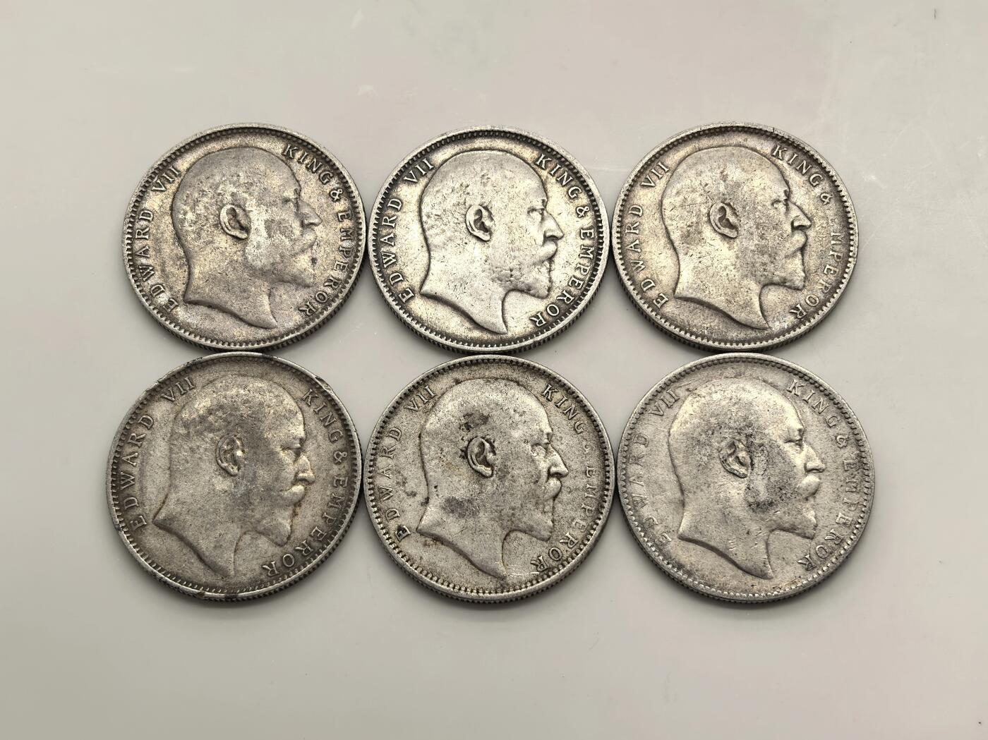 博洋堂世界钱币拍卖第147期（全场包邮） 英属印度1906年爱德华七世1卢比银币6枚一组