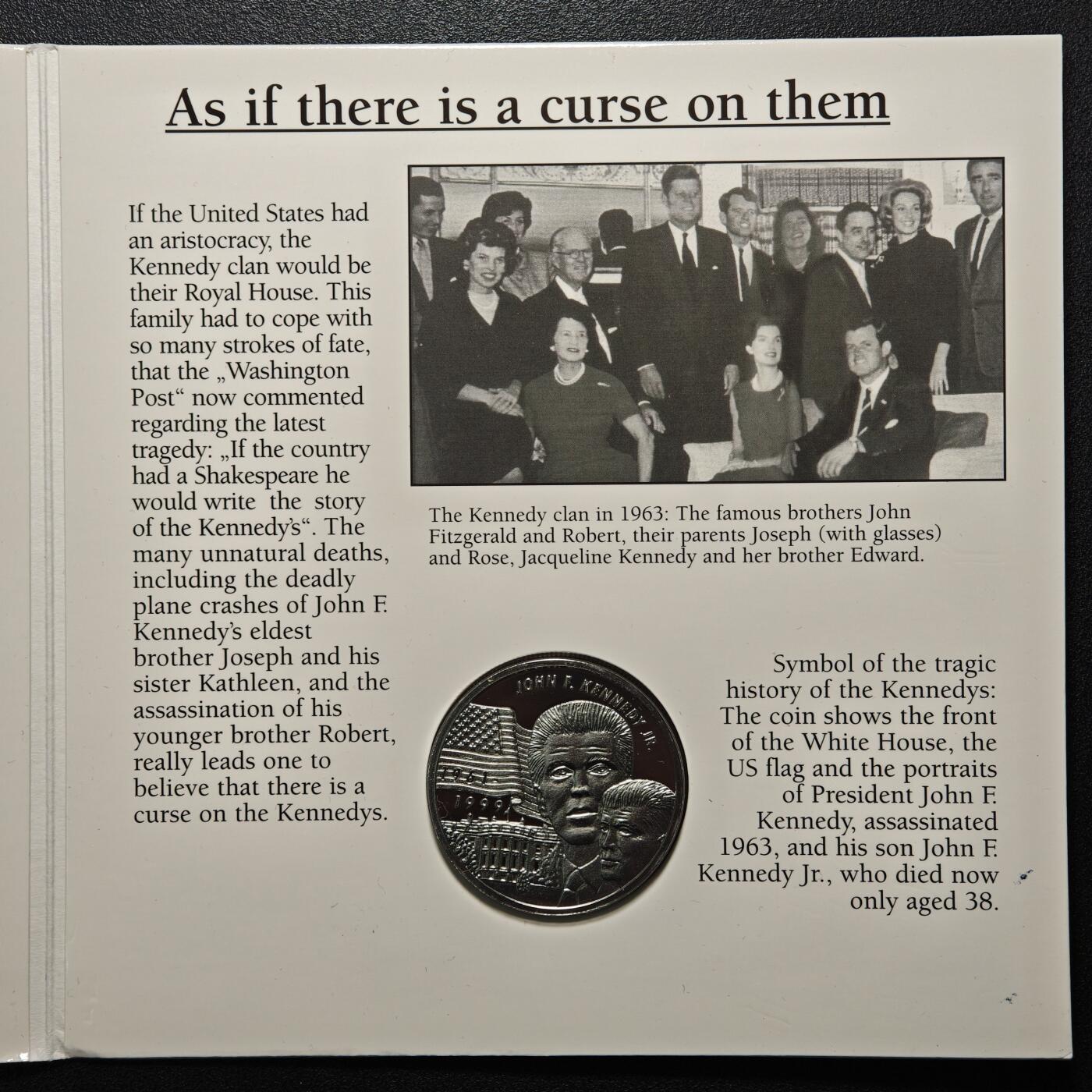 【德藏】世界币章拍卖第154期（拍品征集中~欢迎藏友联系） 1999年 利比里亚纪念美国律师小约翰·菲茨杰拉德·肯尼迪(美国前总统约翰·肯尼迪之子)5元镍币 原册