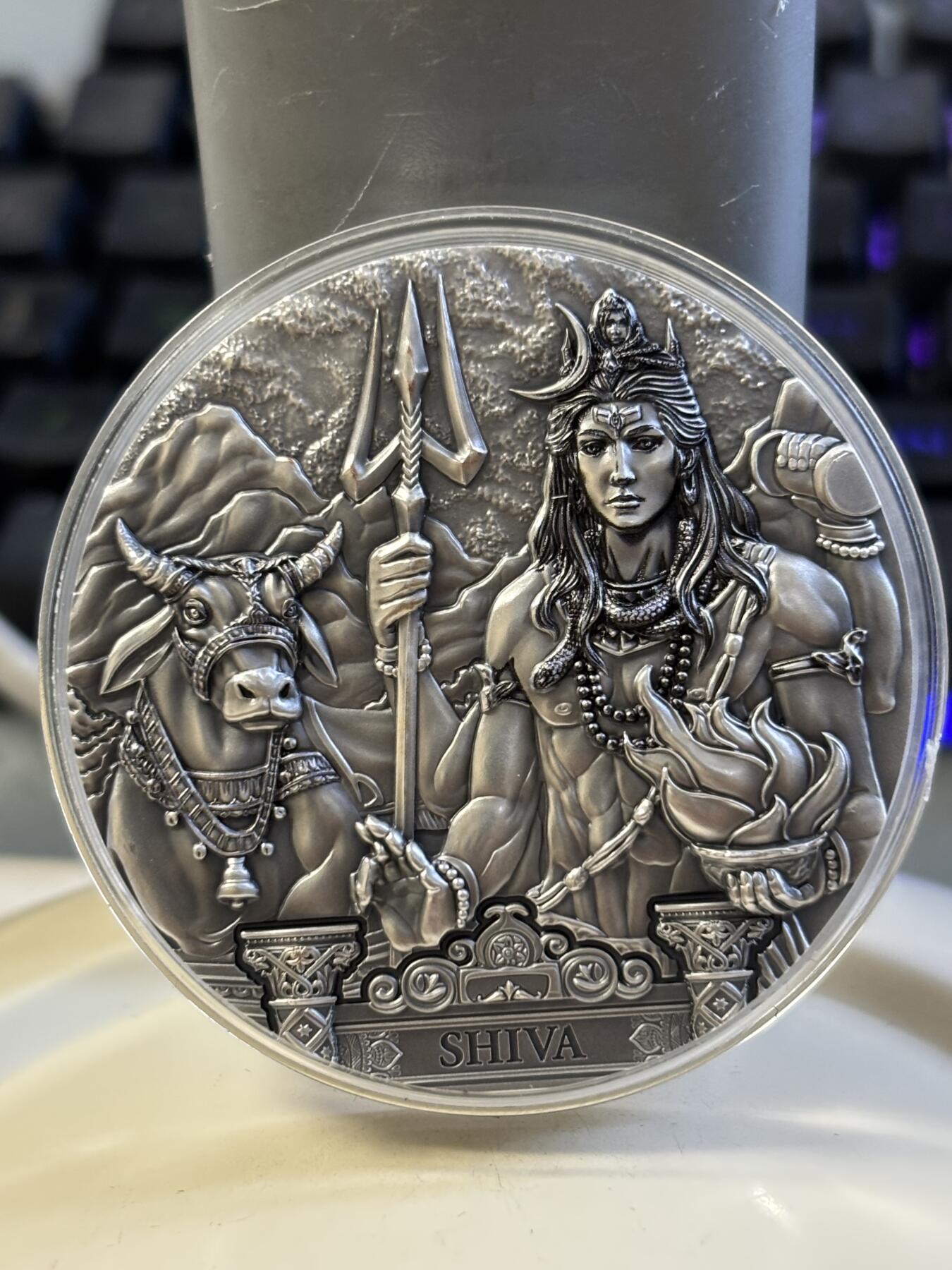 第182期拍卖 库克2020年世界之神系列4湿婆3盎司高浮雕纪念银币，999银，发行333枚