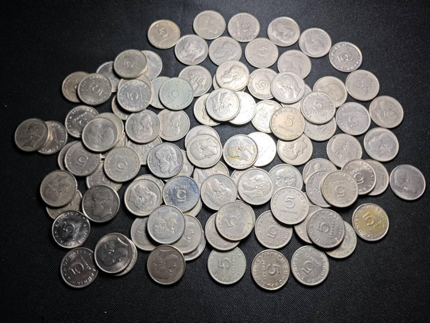 KK钱币收藏小铺 （套币 好品/批量散币 银币）专场  2月预留时间 周末发货  希腊5德拉克马一组100枚！