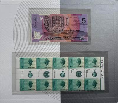 2025第25场（总第225期）：精品测试钞、纪念钞、塑料钞、连体钞综合场 - 黑字版/QE女王冠 澳大利亚“货币十进制30周年”5元塑料纪念钞册装UNC（第1067号）