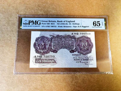 【Blue Auction】世界纸币精拍第753期——18级TOP拍卖/信誉/品质/专业/高效💫 - 英国 A序列 1940-48年10先令 紫色版 PMG65EPQ 