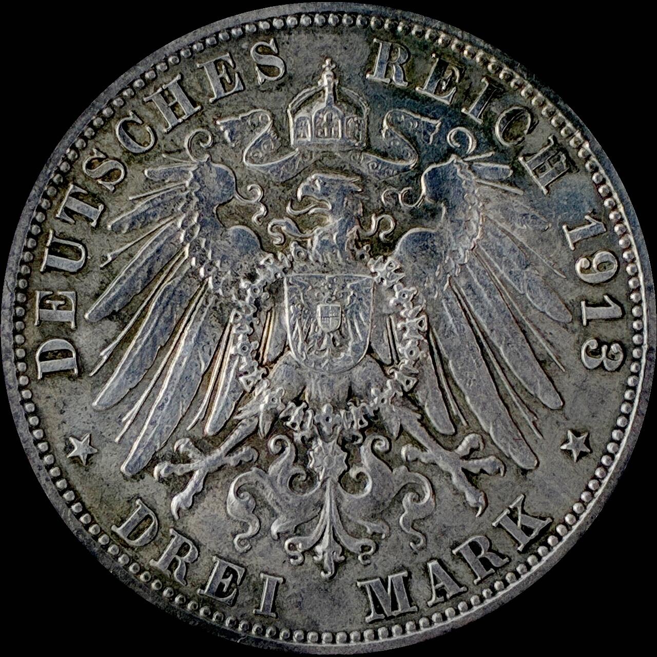 【雨安】【直播拍卖】【世界币章115期-裸币】2025-11-21 周五 19:30 保真 [裸币德国] Germany 德国 帝国 萨克森 3马克 (1913) 莱比锡建功碑 1913年