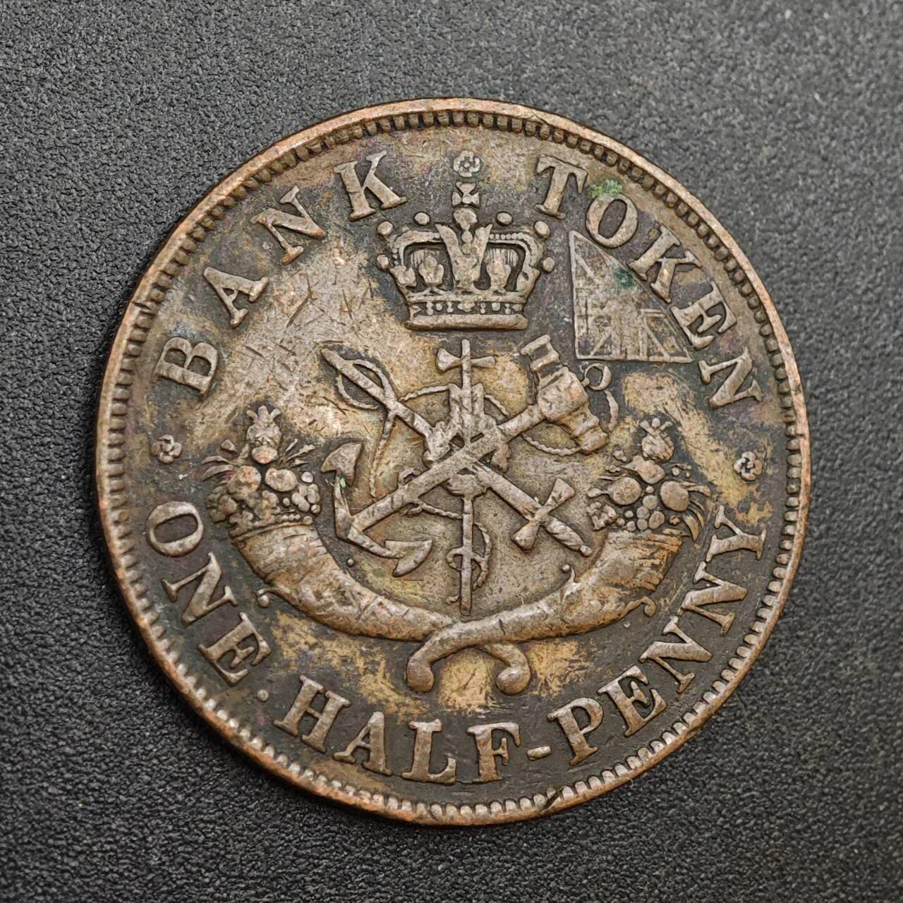 【淘币小摊】实时拍第八百零二拍   散币场   满百包邮可预留二周 每周一统一发货   上加拿大银行1850年马剑半便士铜币代币