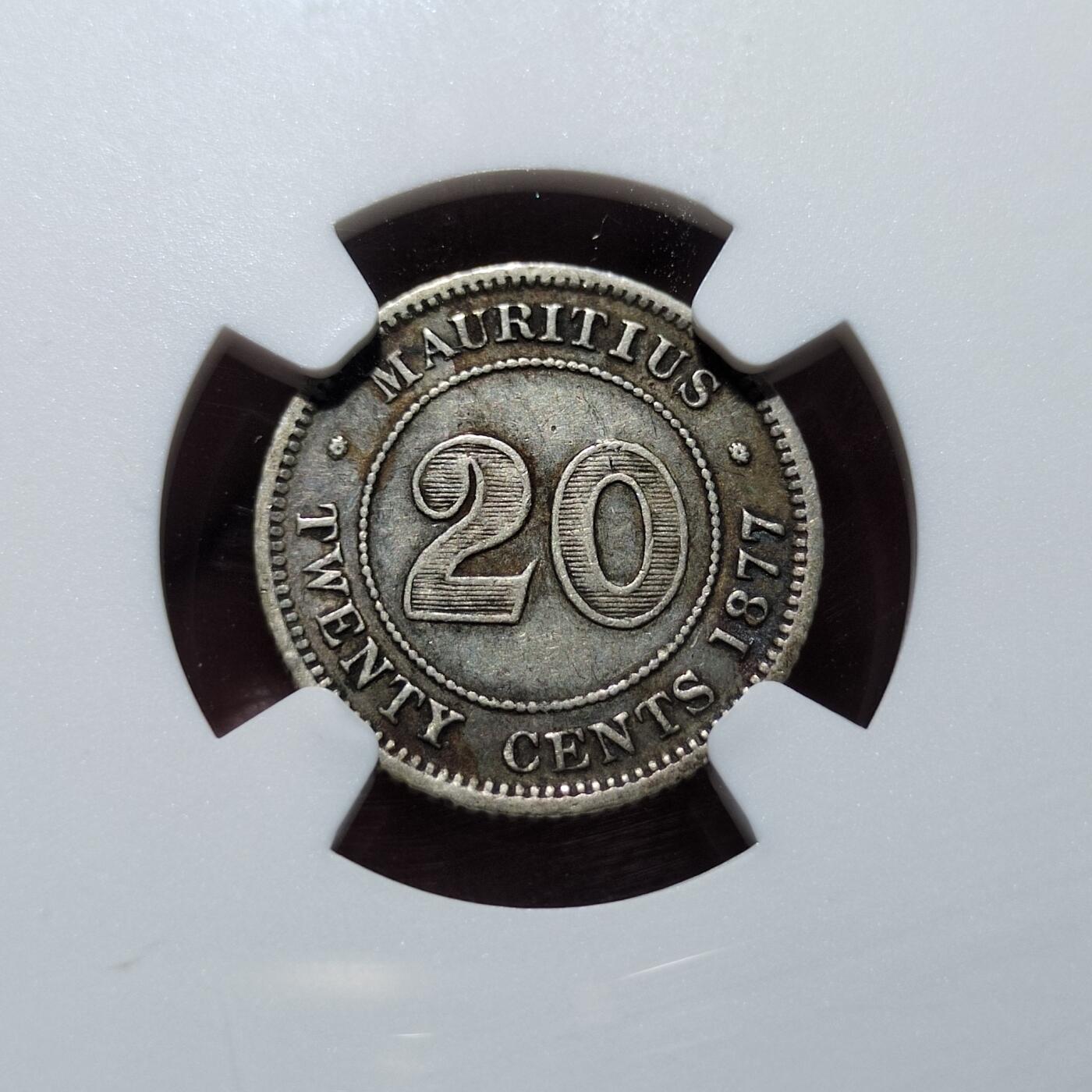 中外钱币第五场 NGC-XF45毛里求斯1877H版20分