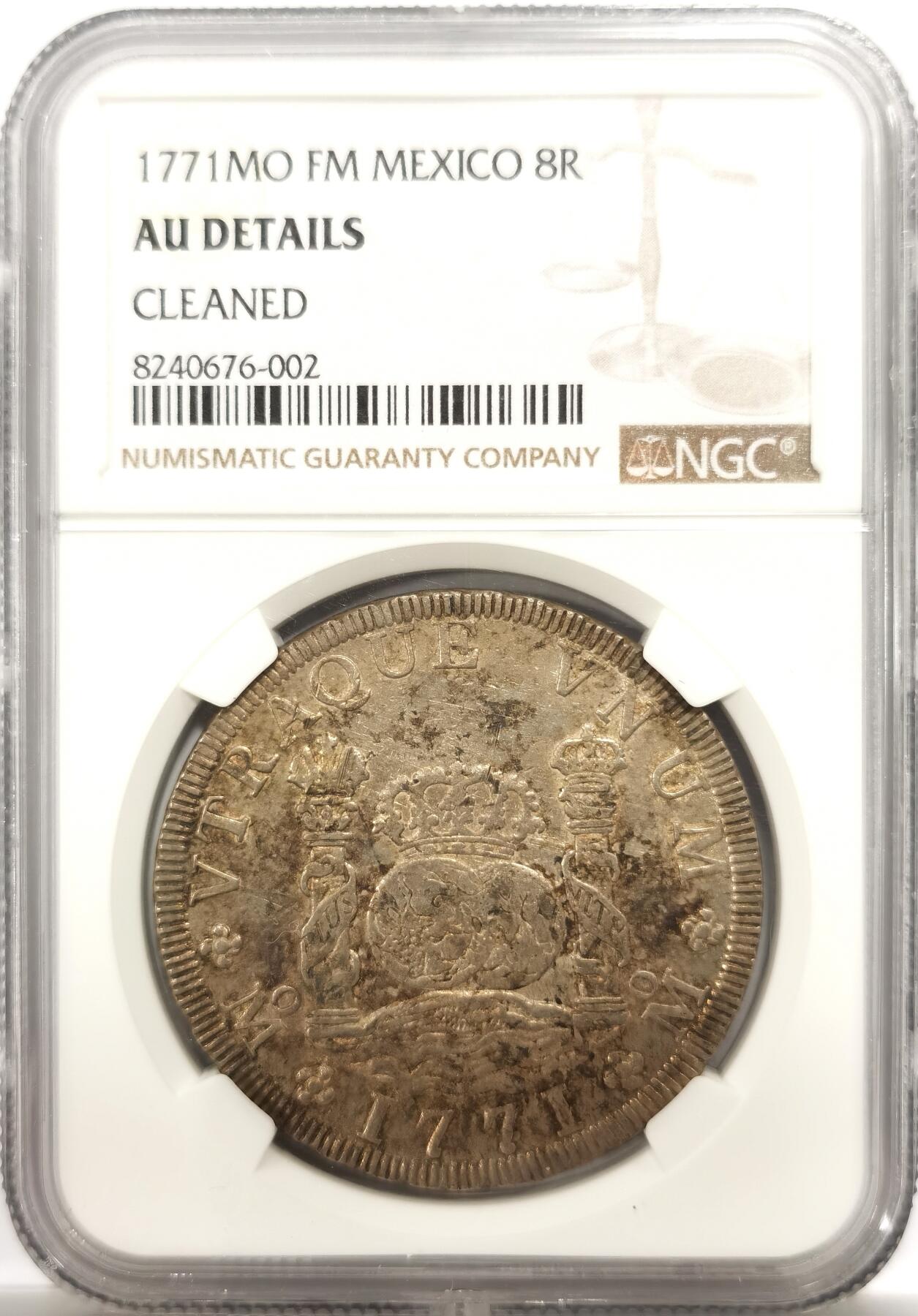 博洋堂世界钱币拍卖第149期（全场包邮） NGC AUD 西属墨西哥1771年地球双柱，给了清洗，地球还是很清晰的，1771年外拍价格很高