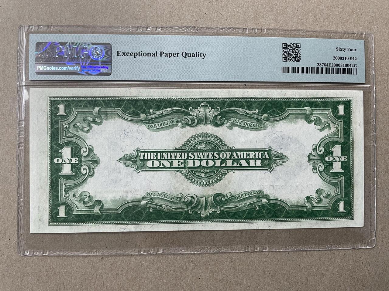美国1923年1元白银券 稀少A冠 PMG64EPQ A74418593E