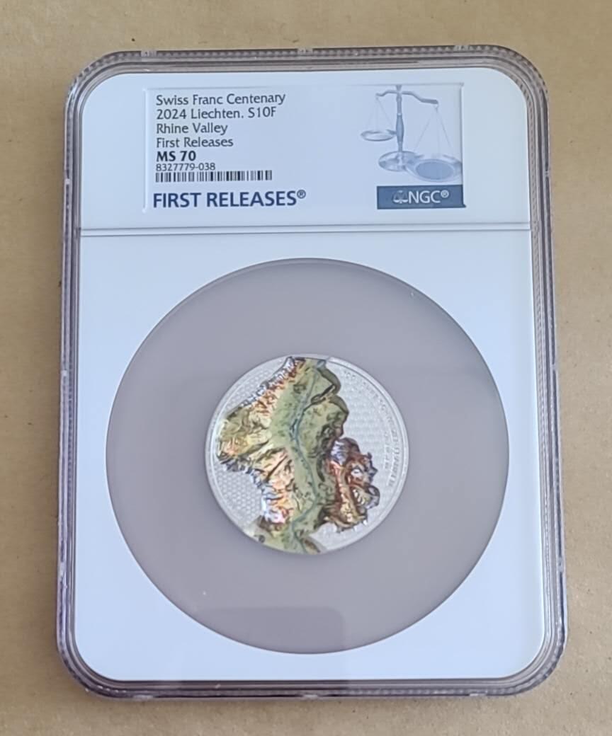 【币将精彩】世界钱币拍卖（2025-12-3） NGC列支敦士登 2024年与瑞士联合百年莱茵河谷地形2盎司彩色银币带证书包装