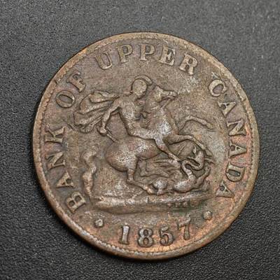 【淘币小摊】实时拍第八百零二拍   散币场   满百包邮可预留二周 每周一统一发货   - 上加拿大银行1857年马剑半便士铜币代币