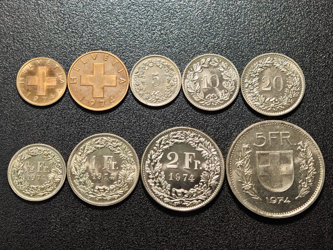 【德藏】世界币章拍卖第154期（拍品征集中~欢迎藏友联系） 9枚 1974年 瑞士套币