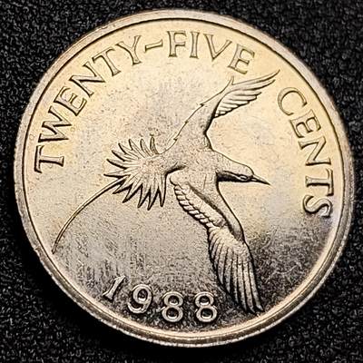 泉币菌-第134场-精品福利场 - 原光极美 中年女王版 白尾 百慕大25分铜镍硬币1988年 24.0毫米6.0克