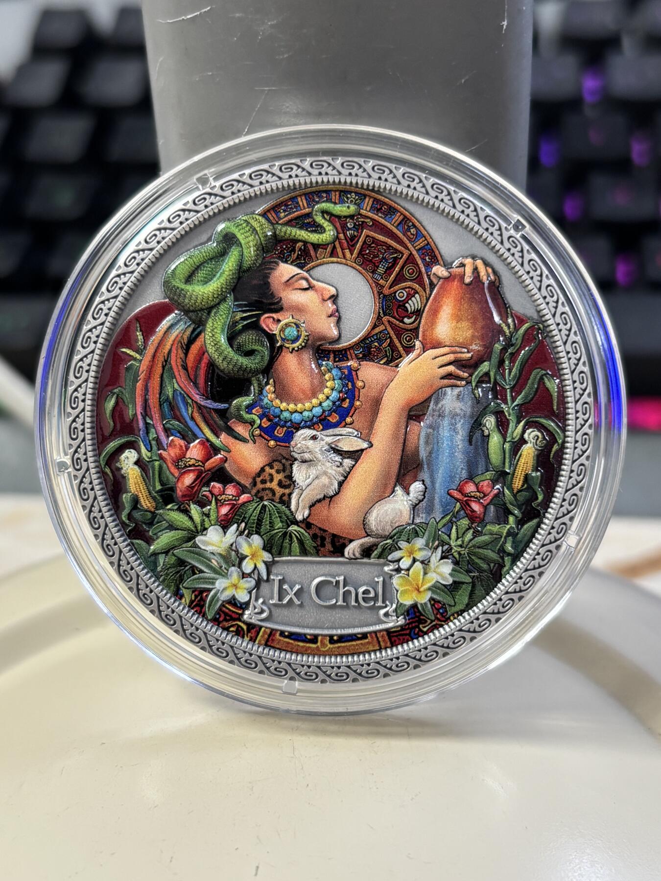 第182期拍卖 加纳2021年健康女神系列4玛雅伊克舍尔女神彩银币，999银，50克，发行500枚