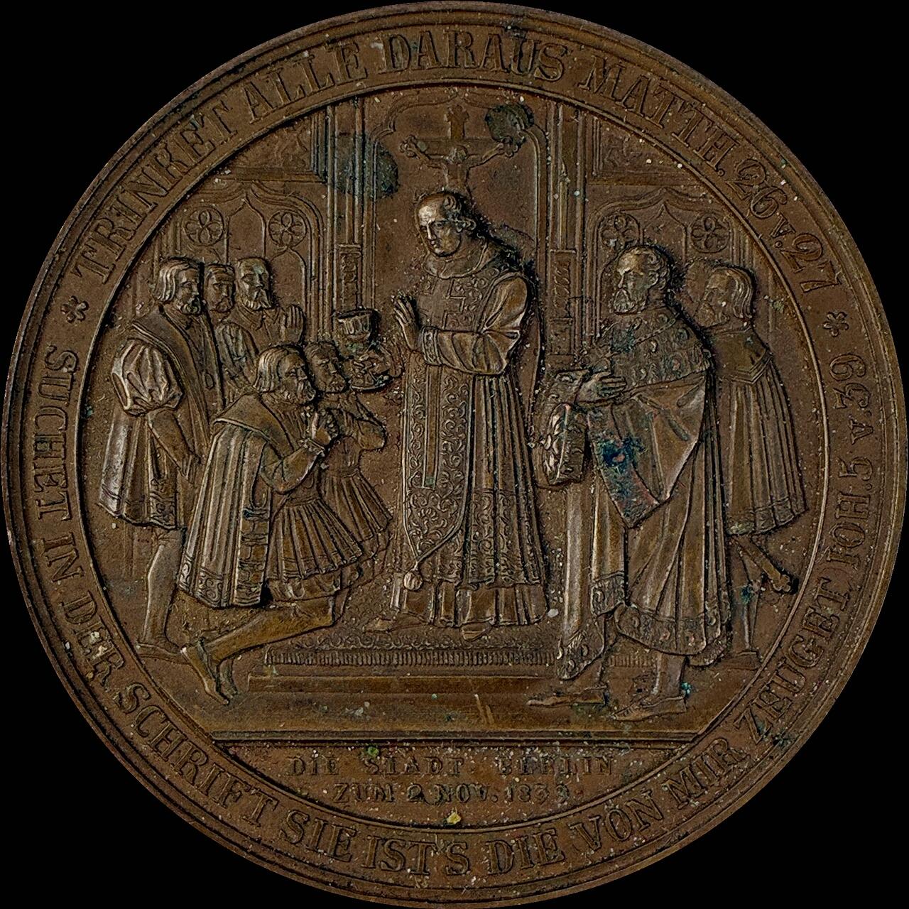 【雨安】【直播拍卖】【世界币章115期-裸币】2025-11-21 周五 19:30 保真 [章] 章 德国 1839年 宗教改革 铜章 56.5克, 45mm