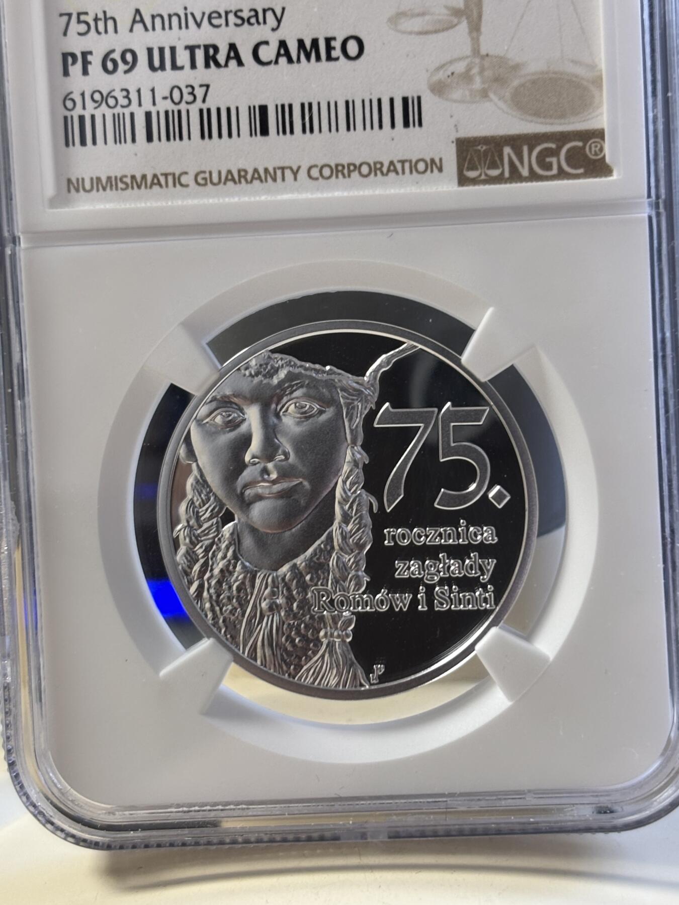 第182期拍卖 波兰2019年罗姆人和辛提人种族灭绝75周年纪念银币NGC-PF69原盒证书，925银，14.14克，发行15000枚