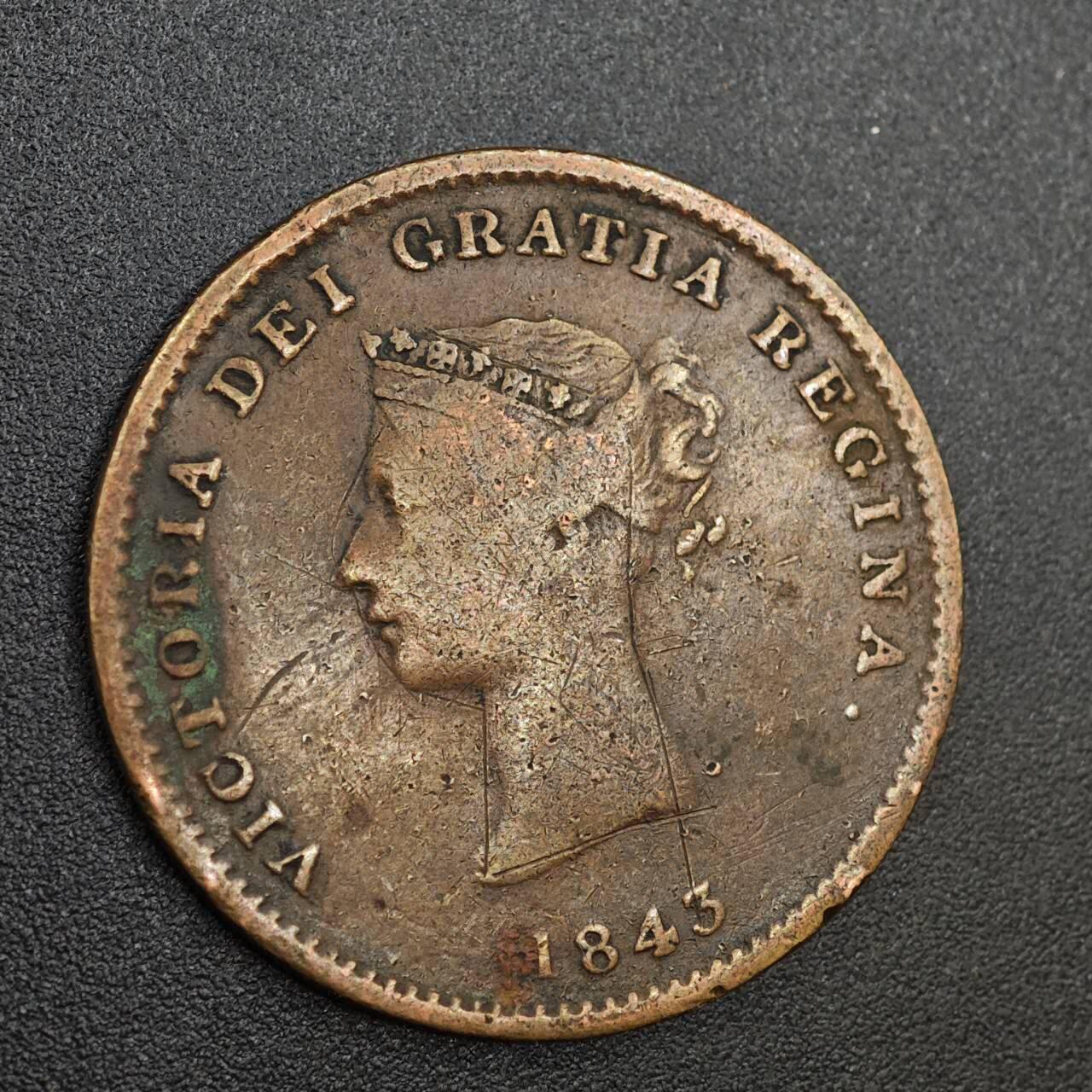 【淘币小摊】实时拍第八百零二拍   散币场   满百包邮可预留二周 每周一统一发货   新布伦瑞克1843年帆船半便士铜币代币