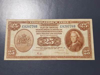 11月22号晚上8点 外国纸币自动截拍第62场 - 荷属东印度1943年25盾 美品原票