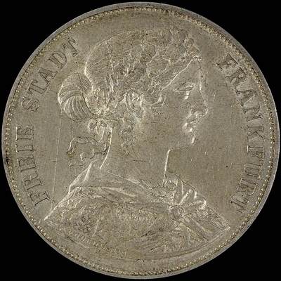 【雨安】【直播拍卖】【世界币章115期-裸币】2025-11-21 周五 19:30 保真 - [裸币德国] Germany 德国 德意志 2泰勒 Frankfurt法兰克福 Thun.145 KM#0365 (1860-1866) 法兰克福少女 1860年