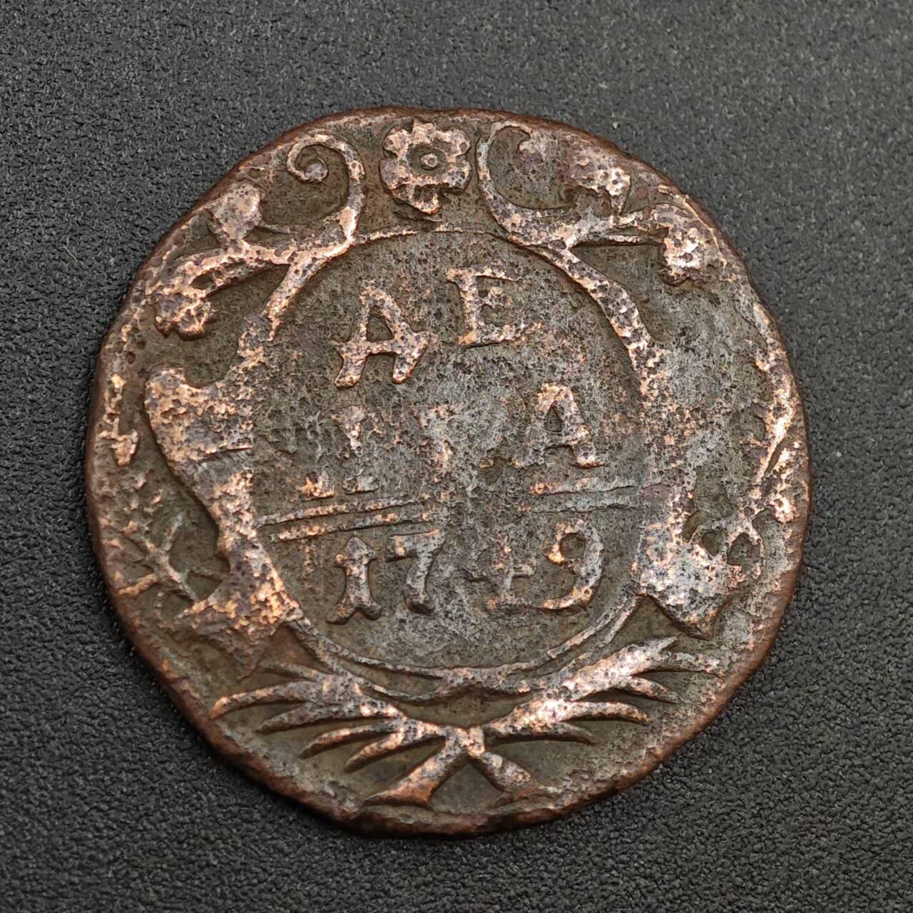 【淘币小摊】实时拍第八百零二拍   散币场   满百包邮可预留二周 每周一统一发货   沙俄1749年双头鹰半戈比铜币