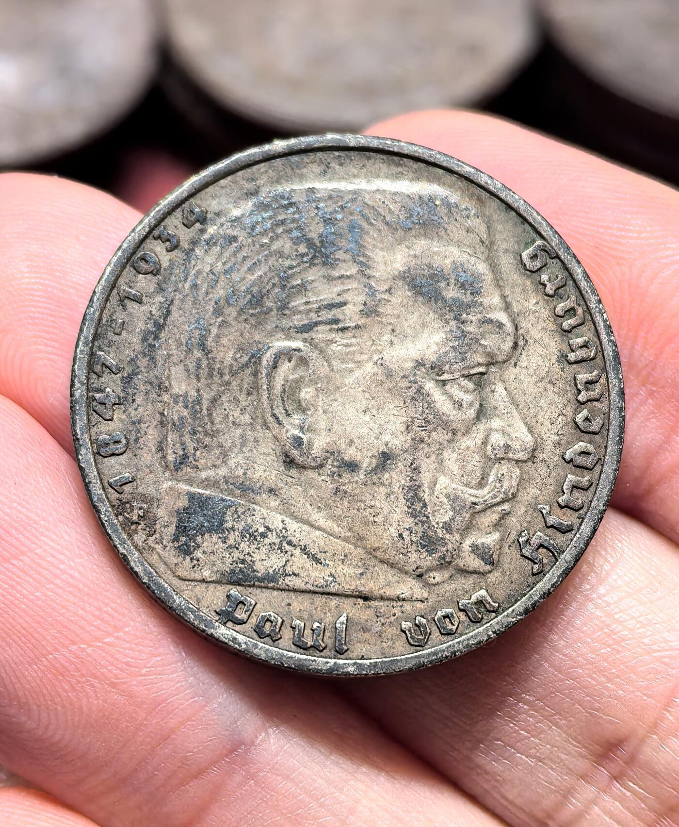 南宋泉阁俄币 外币 国币 专场第十九期 【送拍无额外佣金】 德国 第三帝国 1936年 兴登堡头像5马克银币 鹰版 原味好品 老包浆