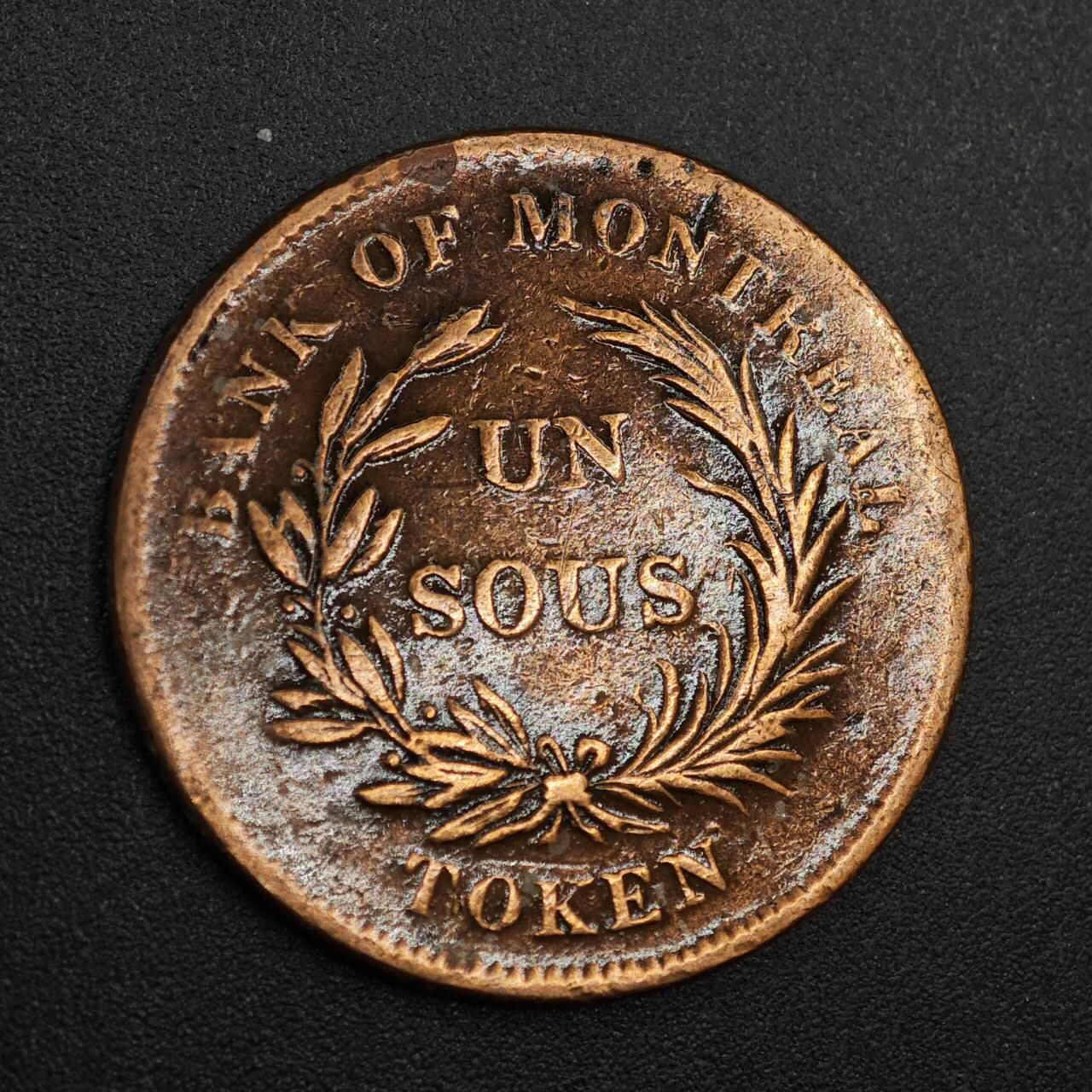 【淘币小摊】实时拍第八百零二拍   散币场   满百包邮可预留二周 每周一统一发货   下加拿大蒙特利尔银行农业贸易半便士铜币代币(英版)