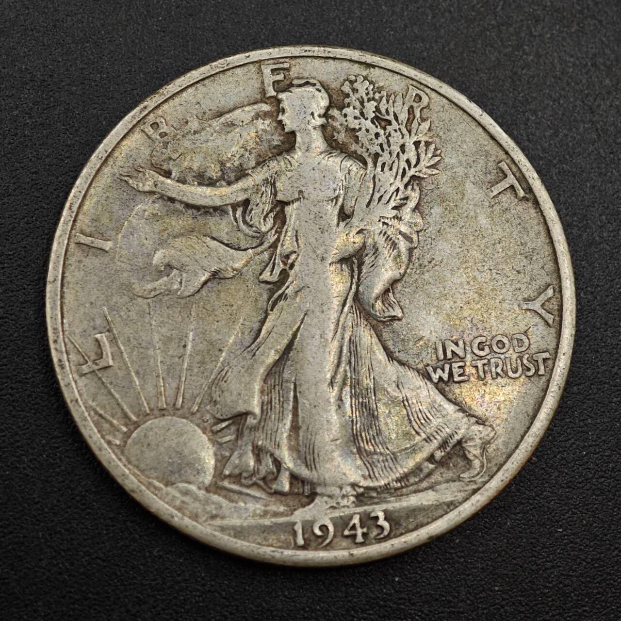 【淘币小摊】实时拍第八百零二拍   散币场   满百包邮可预留二周 每周一统一发货   美国1943年行走半美元银币