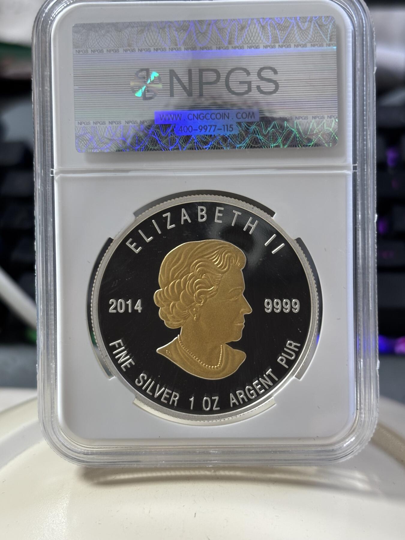 第182期拍卖 加拿大2014年神省教义系列代表智慧的水獭镀金纪念银币NPGS-VPS保真评级，999银，1盎司