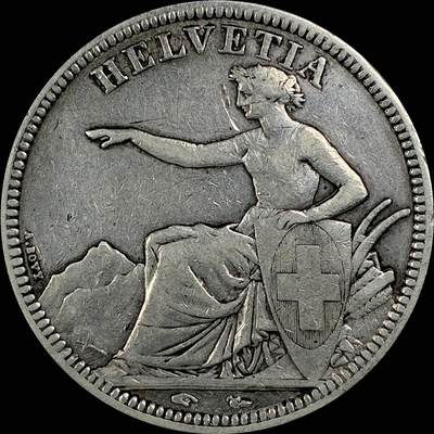 【雨安】【直播拍卖】【世界币章115期-裸币】2025-11-21 周五 19:30 保真 - [裸币各国] Switzerland 瑞士 5法郎 KM#0011 (1850-1874) 赫尔维蒂娅坐像 1850年