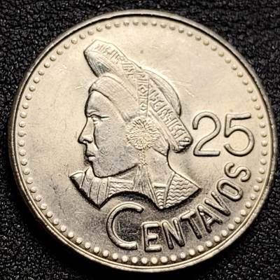 泉币菌-第134场-精品福利场 - 少见原光UNC 民族妇女 1987年 危地马拉25分镍铜硬币 字边 27毫米 铜钱纪念币