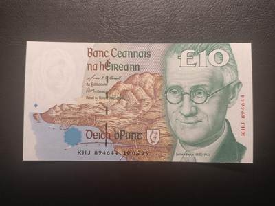 2025十一月第五期，总第203期 - 【地】爱尔兰1995年10镑UNC微潮，作家乔伊斯和凯尔特石雕
