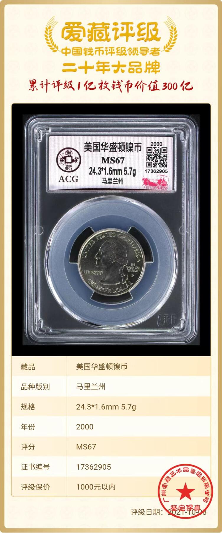 美国纪念币ACG评级