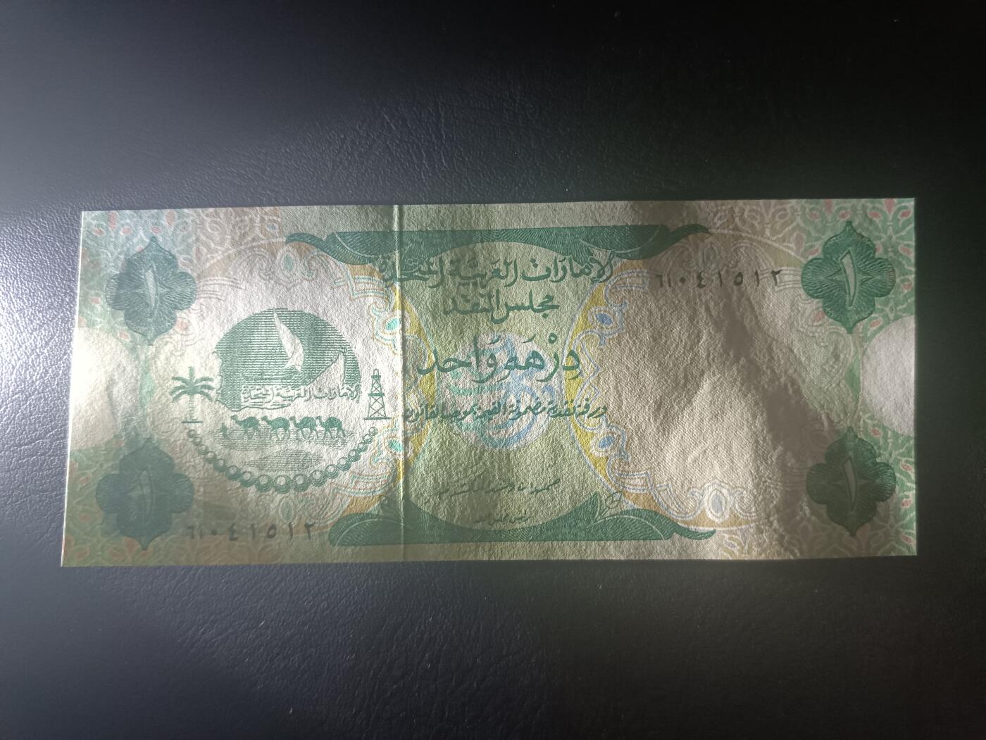 2025十一月第五期，总第203期 阿联酋1973版1迪拉姆AUNC，国徽和阿布扎比王宫，少见的独立后首版