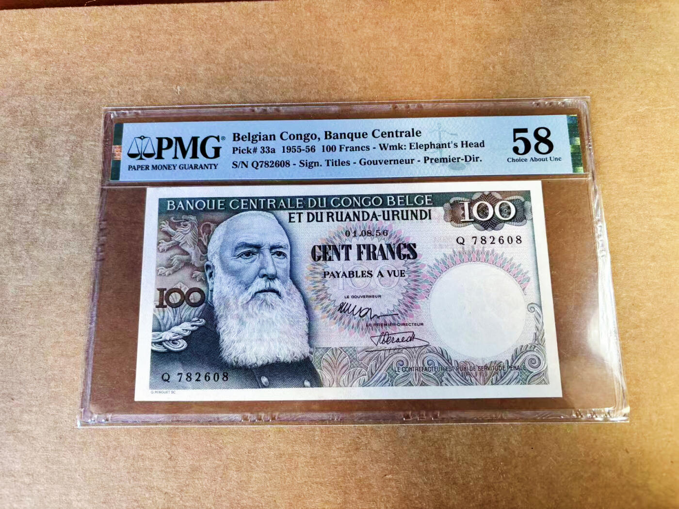 【Blue Auction】世界纸币精拍第753期——18级TOP拍卖/信誉/品质/专业/高效💫  比刚 1956年100法郎 大胡子 雕刻精美 PMG58