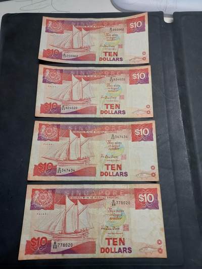 博彦收藏   11月24日 8点 钱币专场 - 新加坡船版10元4张 流通品