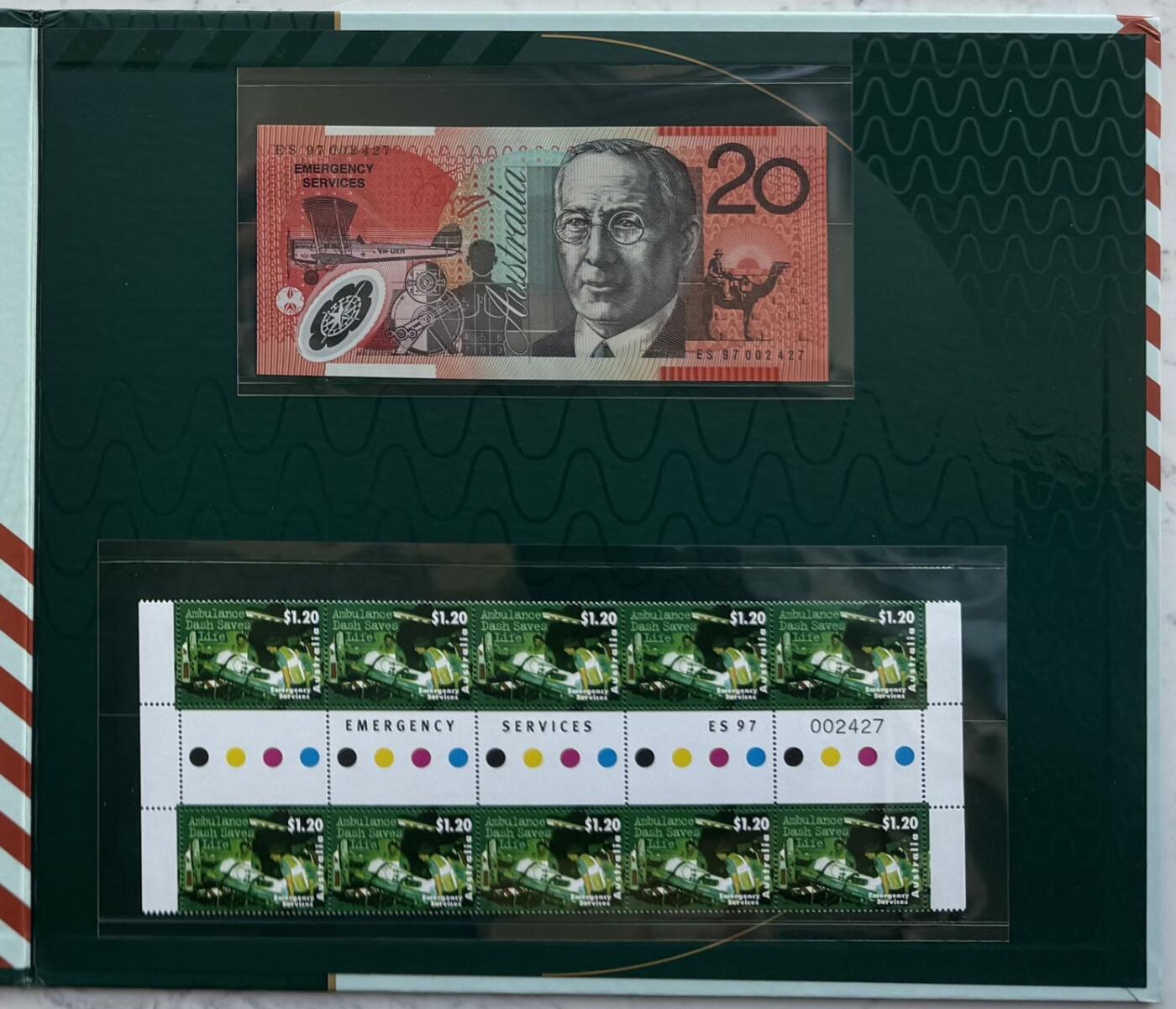 2025第25场（总第225期）：精品测试钞、纪念钞、塑料钞、连体钞综合场 黑字版/ES97冠 澳大利亚“皇家紧急救援服务”20澳元特殊加盖塑料纪念钞册装UNC（第2427号）