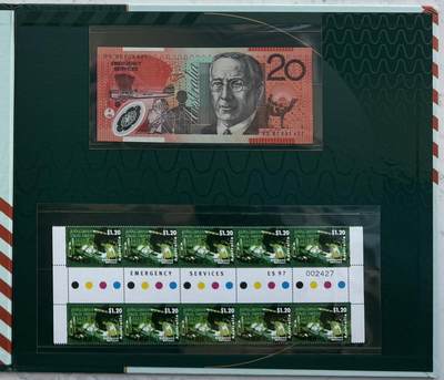 2025第25场（总第225期）：精品测试钞、纪念钞、塑料钞、连体钞综合场 - 黑字版/ES97冠 澳大利亚“皇家紧急救援服务”20澳元特殊加盖塑料纪念钞册装UNC（第2427号）