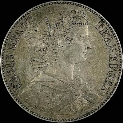 【雨安】【直播拍卖】【世界币章115期-裸币】2025-11-21 周五 19:30 保真 - [裸币德国] Germany 德国 德意志 1泰勒 Frankfurt法兰克福 Thun.142 KM#0360 (1859-1860) 法兰克福少女 1860年