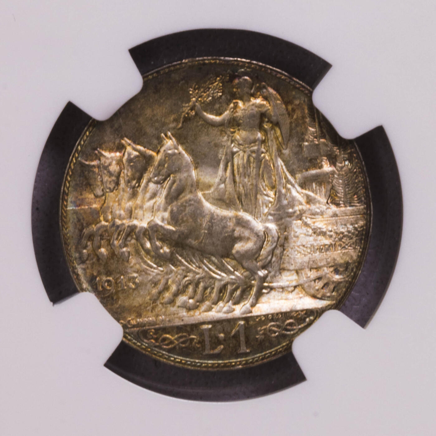 NGC-MS64 1913意大利马车带圈版里拉银币