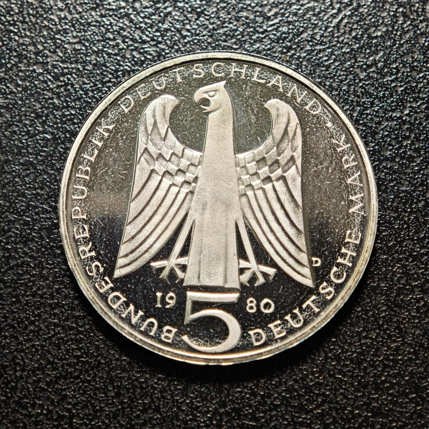 【德藏】世界币章拍卖第154期（拍品征集中~欢迎藏友联系） 1980年 德国诗人沃格尔魏德逝世750周年5马克纪念镍币 直径约：28.9mm；重约：10g