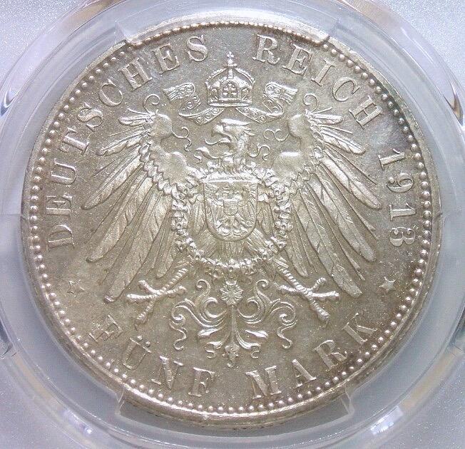 【银】金盾PCGS PR62 德国巴伐利亚1913年 奥托5马克大银币 精制PROOF版