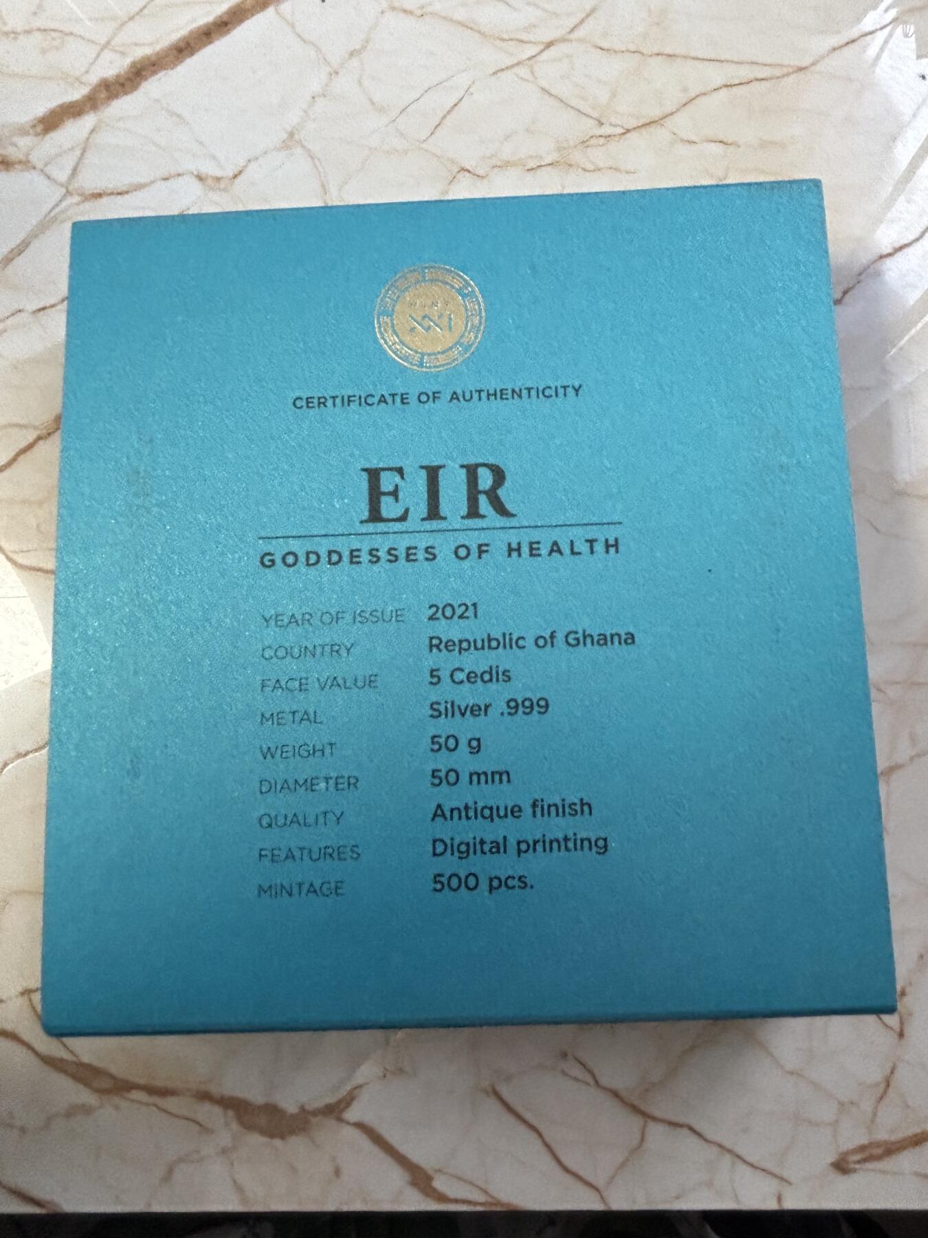 第182期拍卖 加纳2021年健康女神系列3伊西斯彩色纪念银币，999银，发行500枚