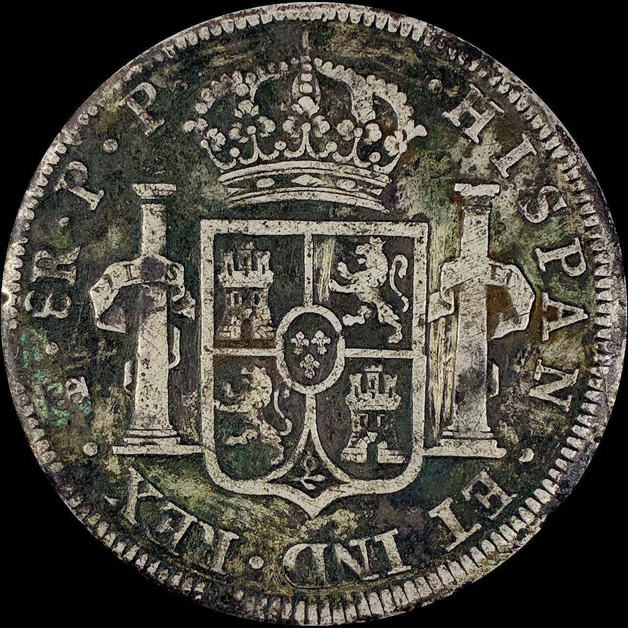 【雨安】【直播拍卖】【世界币章115期-裸币】2025-11-21 周五 19:30 保真 [裸币各国] Spanish Bolivia 西属玻利维亚 8里亚尔 卡洛斯四世 双柱 1796年