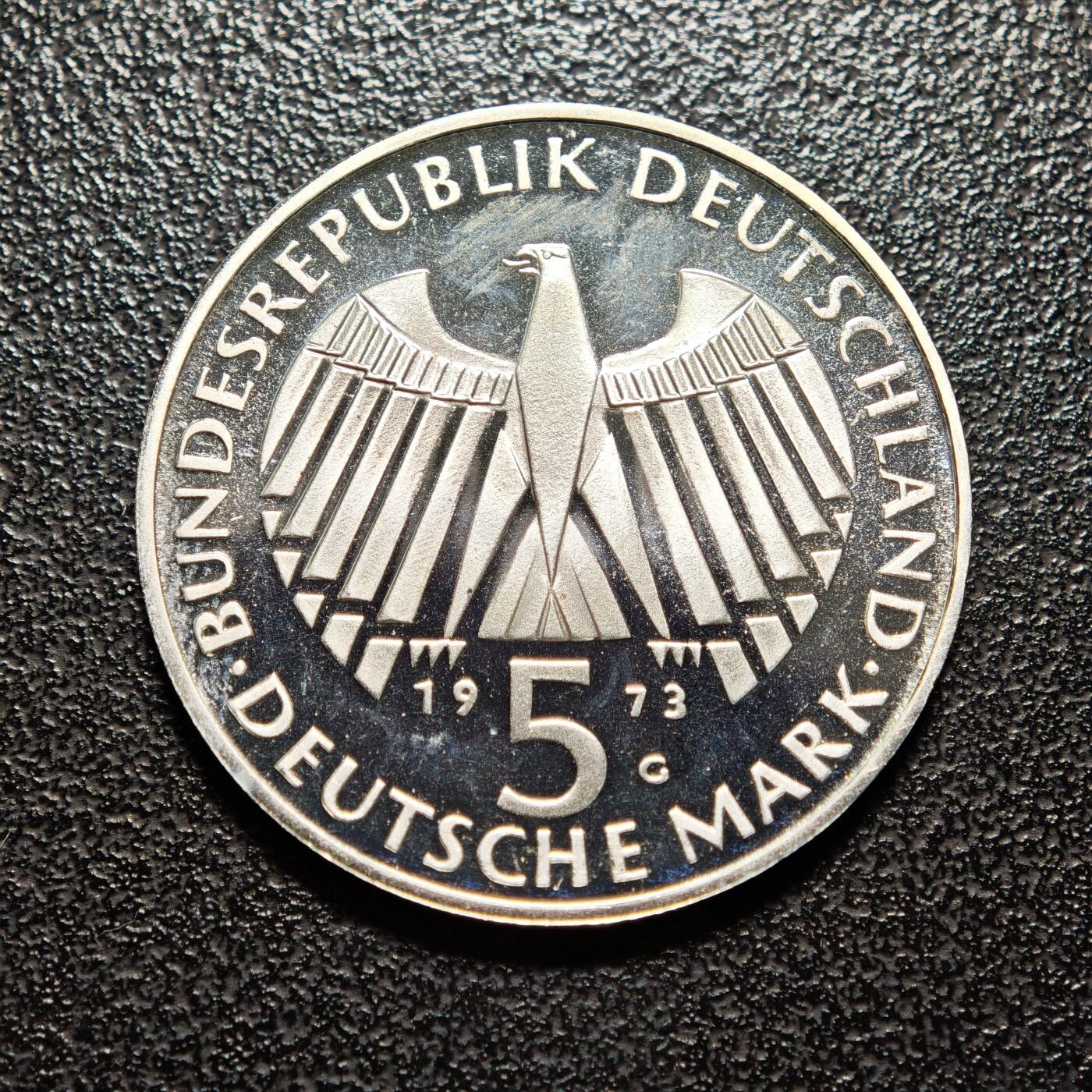 【德藏】世界币章拍卖第154期（拍品征集中~欢迎藏友联系） 1973年 德国法兰克福会议125周年5马克纪念银币 直径约：28.9mm；重约：11.2g