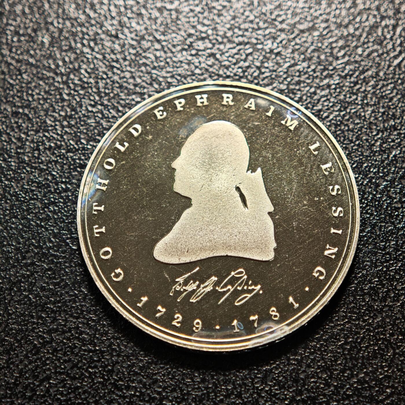 【德藏】世界币章拍卖第154期（拍品征集中~欢迎藏友联系） 1981年 德国艺术评论家戈特霍尔德·莱幸逝世200周年5马克纪念镍币 直径约：29mm；重约：10g