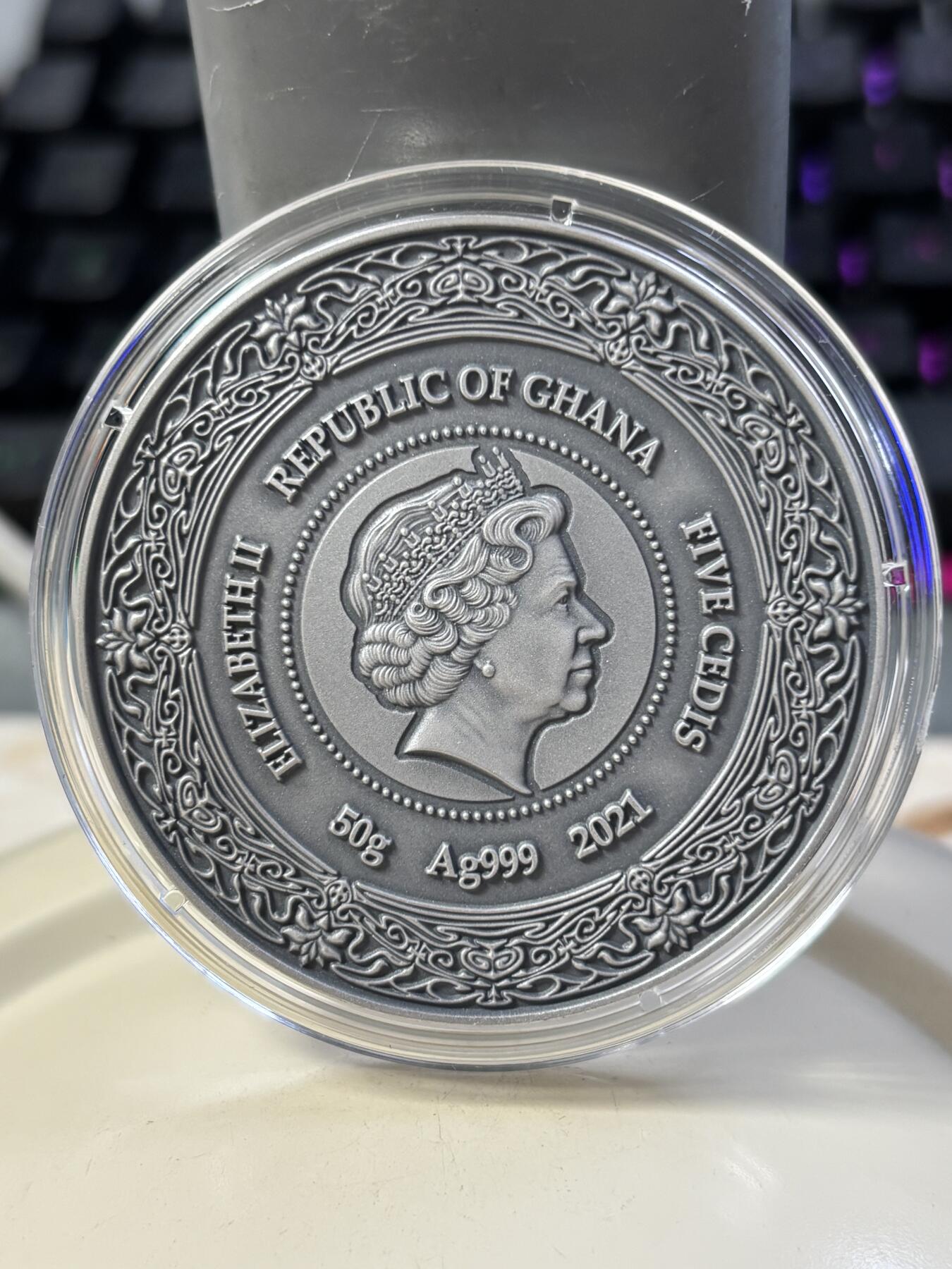 第182期拍卖 加纳2021年健康女神系列4玛雅伊克舍尔女神彩银币，999银，50克，发行500枚