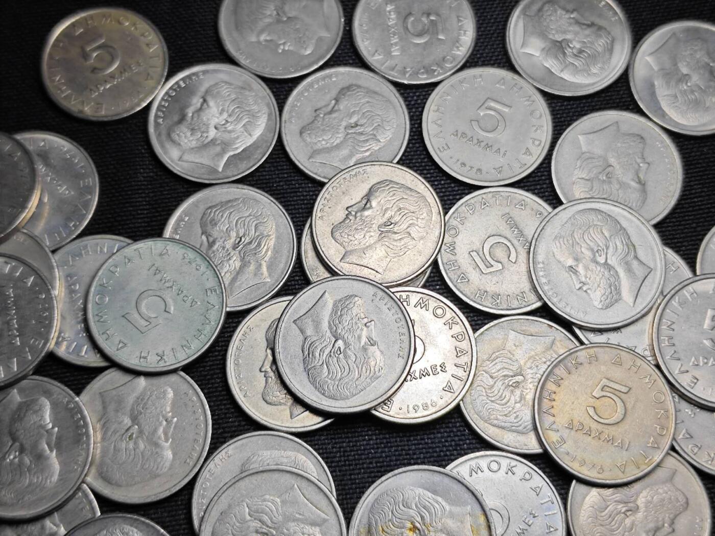 KK钱币收藏小铺 （套币 好品/批量散币 银币）专场  2月预留时间 周末发货  希腊5德拉克马一组100枚！