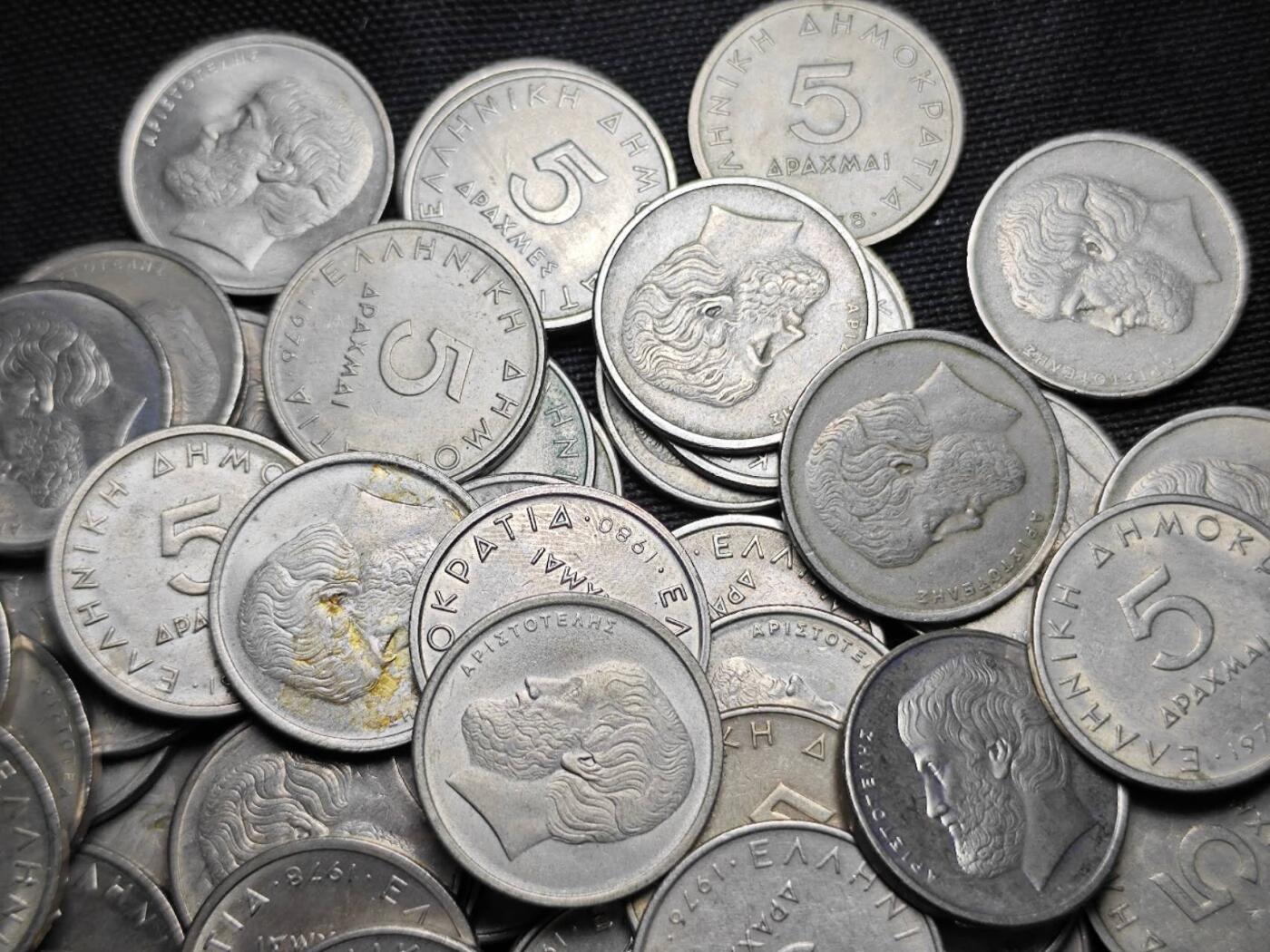 KK钱币收藏小铺 （套币 好品/批量散币 银币）专场  2月预留时间 周末发货  希腊5德拉克马一组100枚！