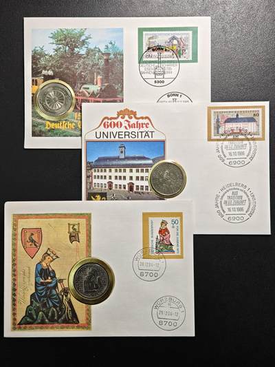 【德藏】世界币章拍卖第154期（拍品征集中~欢迎藏友联系） - 3枚一组 德国马克邮币封 装帧精美