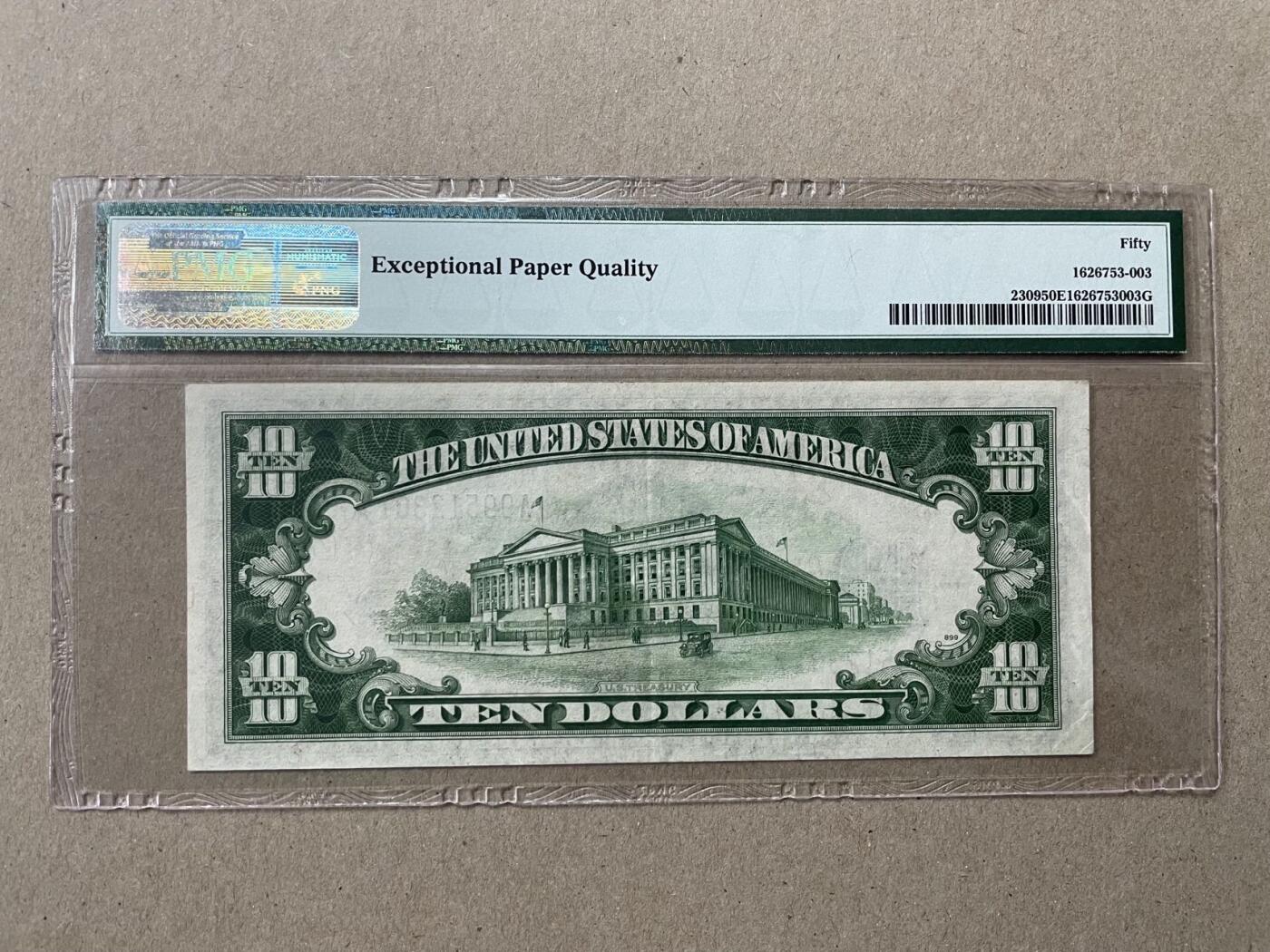 美国1934年A版北非券10元 PMG50EPQ A99512301A